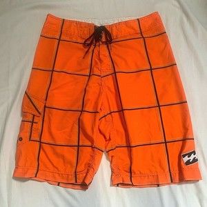 Billabong Mens Platinum Hydrostretch Orange Plaid Boardshorts Swim Trunks Sz 32